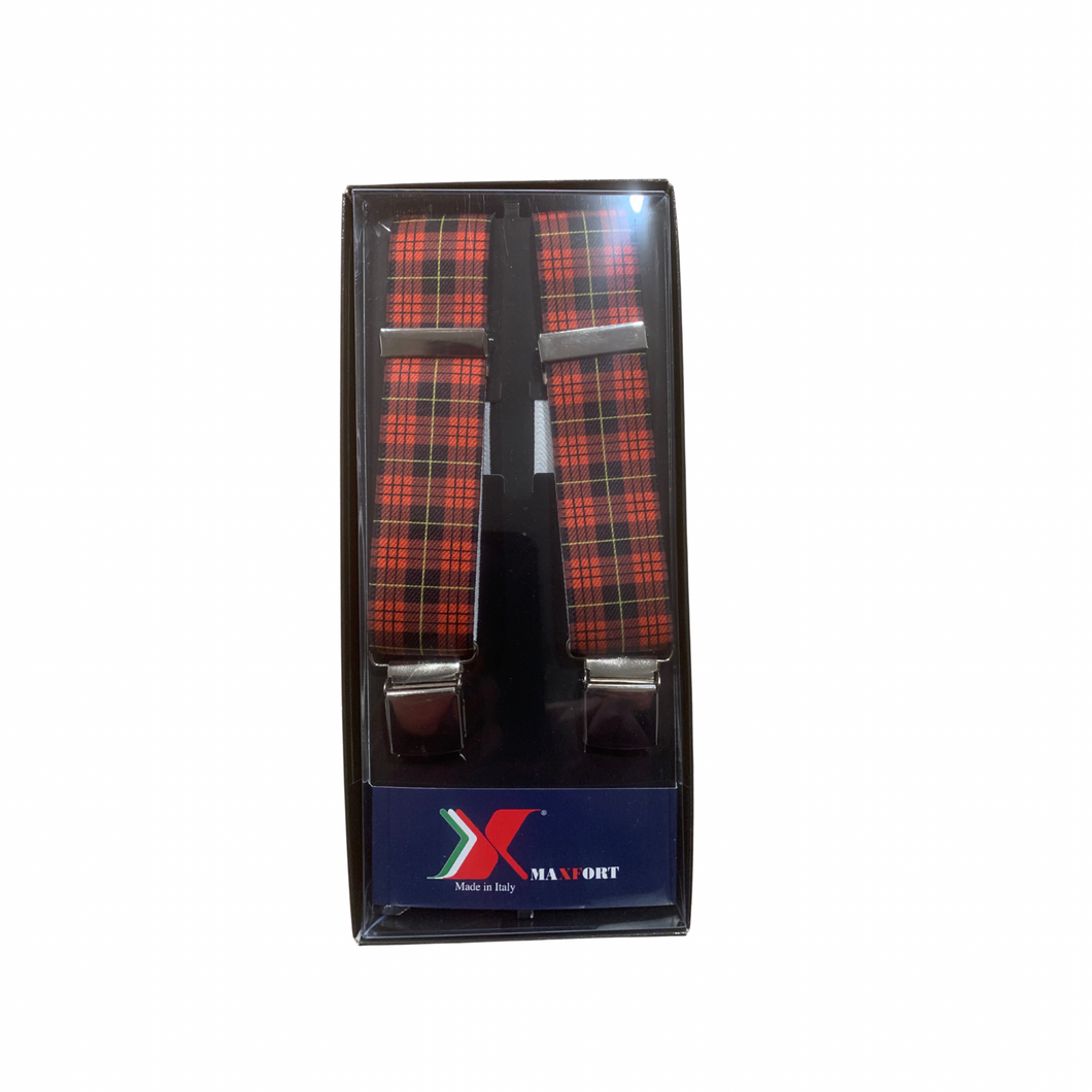 BRACES FOR PANTS Maxfort oversize SCOZZESE ROSSO type X 130 cm width 3.5 cm